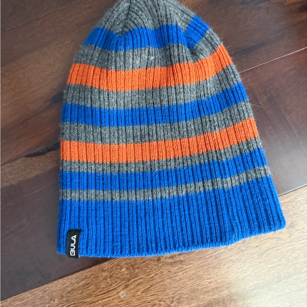 Vibrant Blue and Orange Striped Knit Hat